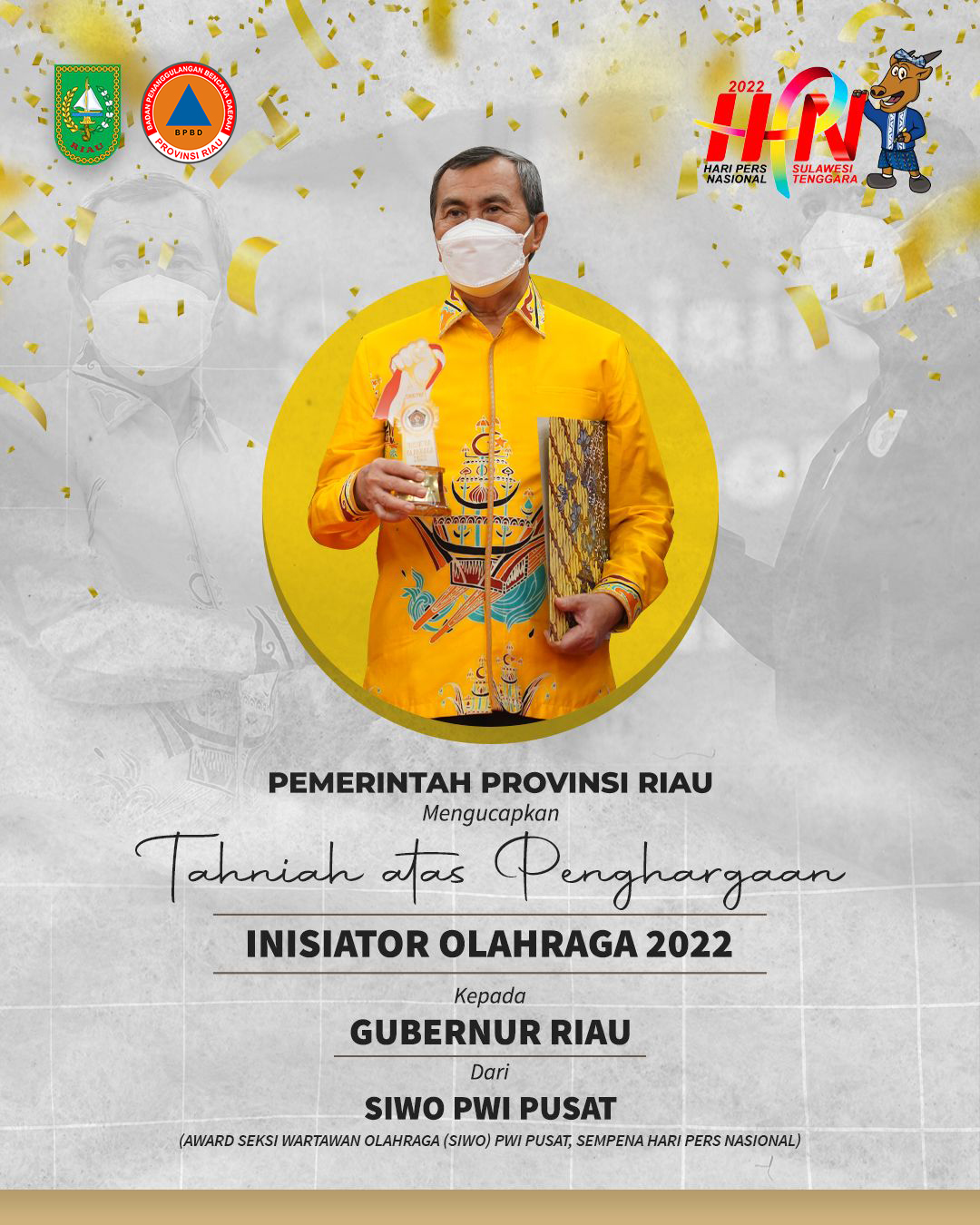 Badan Penanggulangan Bencana Daerah Provinsi Riau mengucapkan Tahniah Atas Penghargaan dari Pengurus